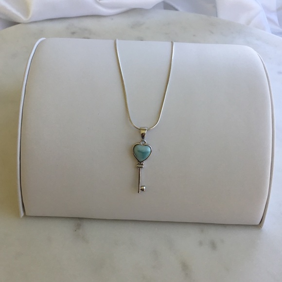 Natural Larimar Key Sterling Silver Necklace - Picture 7 of 16